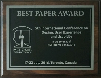 Design, User Experience and Usability Best Paper Award. Details in text following the image.