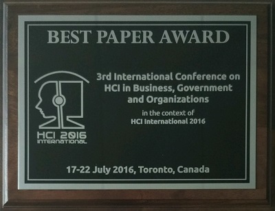 HCI in Business, Government and Organizations Best Paper Award. Details in text following the image.