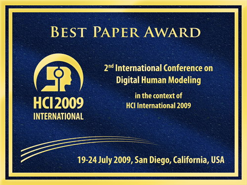 2nd International Conference on Digital Human Modeling Best Paper Award. Details in text following the image.