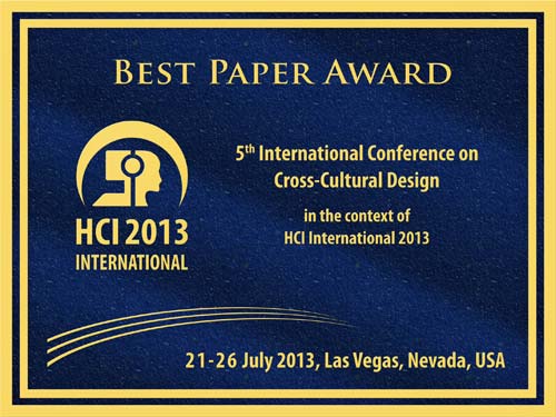 Cross-Cultural Design Best Paper Award. Details in text following the image.