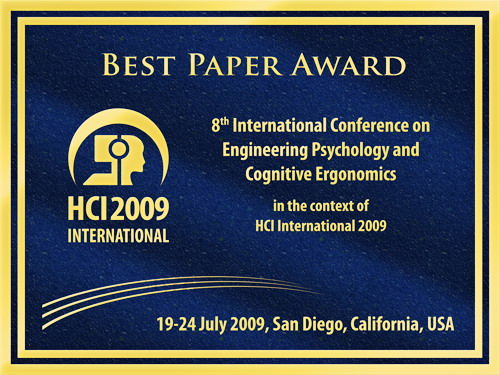 8th International Conference on Engineering Psychology and Cognitive Ergonomics Best Paper Award. Details in text following the image.